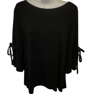 White House Black Market Black Knit Top Tie Bell Sleeve Women's Small